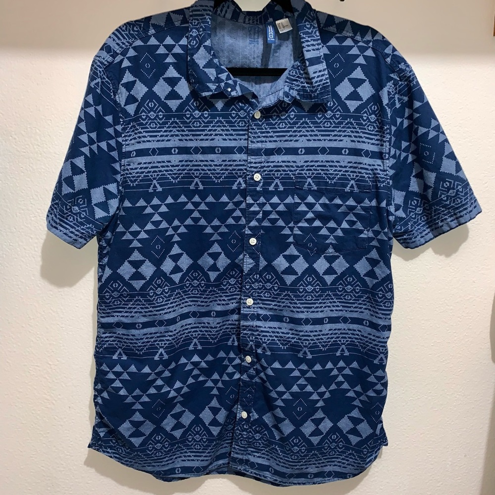 Divided by h&m Men’s Blue Geometric Short Sleeve Botton Up size XL